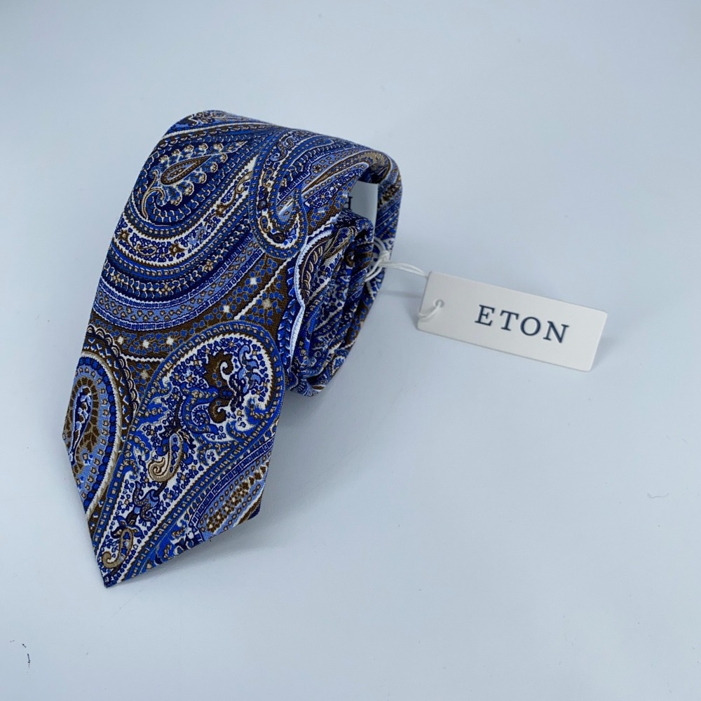 Eton Tie Men One Size Multi Paisley Silk Blend Luxury Necktie Italy Made NWT‎
